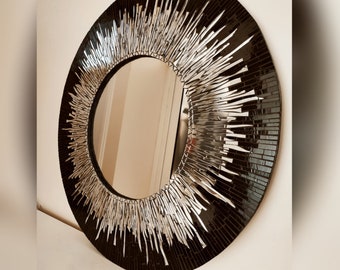 Round mosaic mirror, silver mirror, black mirror