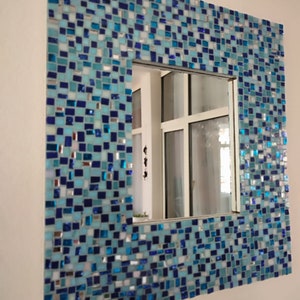 Blauer Mosaik Spiegel, Wandspiegel, Mosaik Dekor