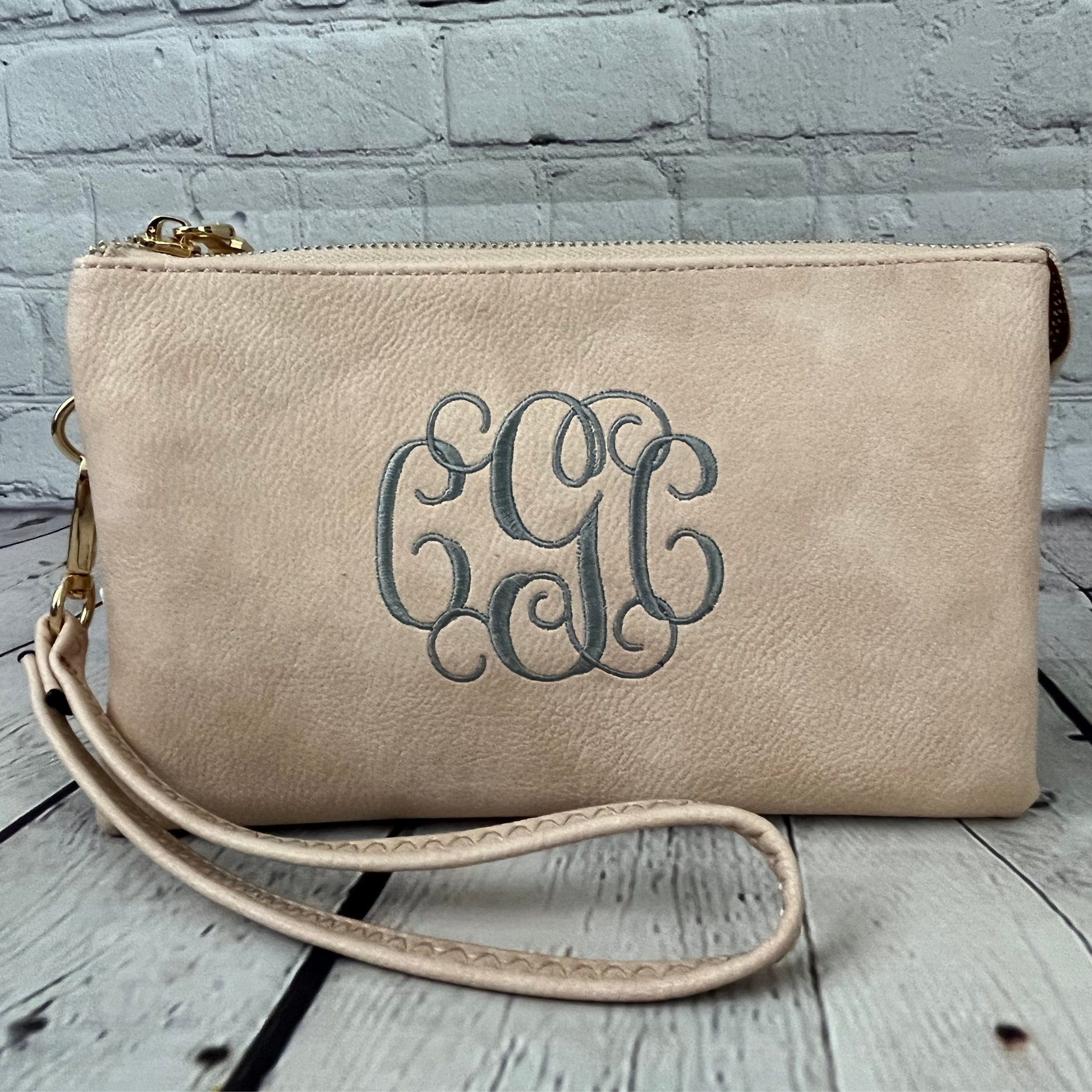 Monogrammed Vegan Leather Clutch 3 Compartment Crossbody Purse Bridesmaid Gift - 30+ Colors New! Gray