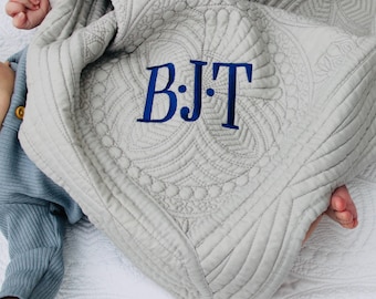 Monogrammed Blanket, Monogram Baby Quilt, Personalized Baby Blanket, New Baby, Baby Boy Quilt, Monogrammed Baby Quilt, Embroidered Blanket