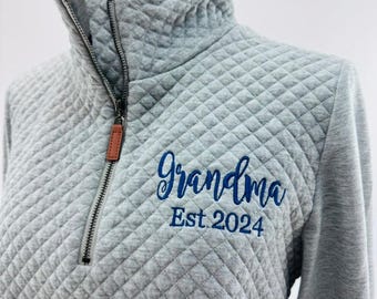 Embroidered Grandma Est pullover, Personalized Nana Quarter Zip Pullover, Embroidered Mama Shirt, Custom Mama Sweatshirt, Mom Gift,