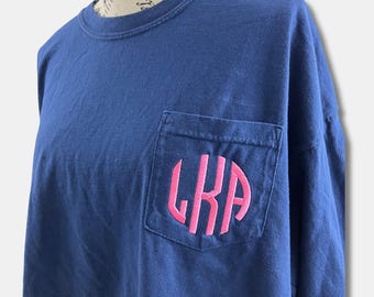 Long Sleeve Comfort Colors Pocket Tee, Monogrammed Long sleeve, Monogrammed Comfort Colors Tee, Embroidered Monogram, Personalized Pocket