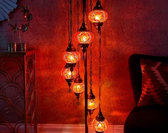 FREE Shipment And Led Bulbs 7 Globes Turkish Moroccan Mosaic Orange Colour Floor Lamp Corner Light 155cm EU UK Certified