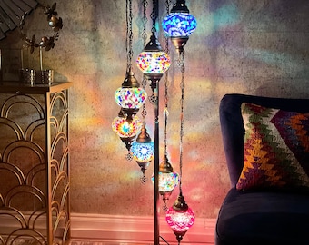 FREE Shipment And Led Bulbs 7 Globes Turkish Moroccan Mosaic Multi Globes Floor Lamp Corner Light 155cm EU UK Certified