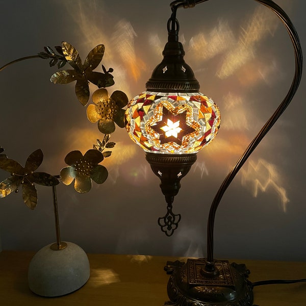 500+ Sold Free Shipment And Led Bulb Turkish Moroccan Mosaic Brown Coloured Swan Neck Desk Table Lamp Light