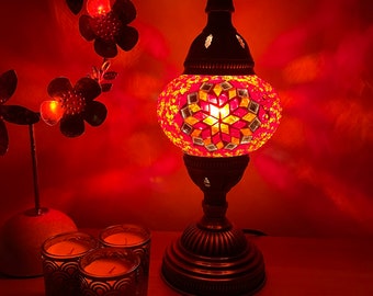 FREE Shipment And Led Bulb   Turkish Moroccan Mosaic Orange Red Colour Desk Table Lamp Light EU UK Certified