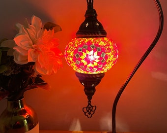 FREE Shipment And Led Bulb Turkish Moroccan Mosaic Multi Red Coloured Swan Neck Desk Table Lamp Light EU UK Certified