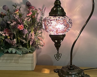 FREE Shipment And Led Bulb Turkish Moroccan Mosaic Purple Colour Swan Neck Desk Table Lamp Light EU UK Certified