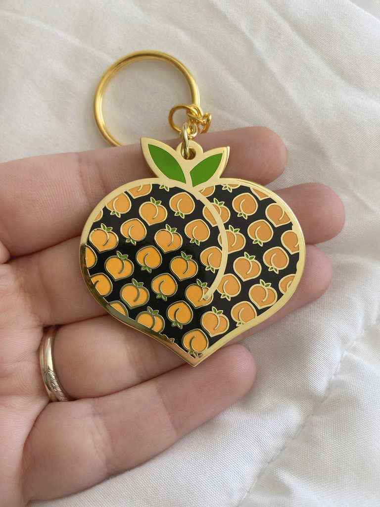 Peach Enamel Gold Metal Keychain Keychain Fruit Etsy