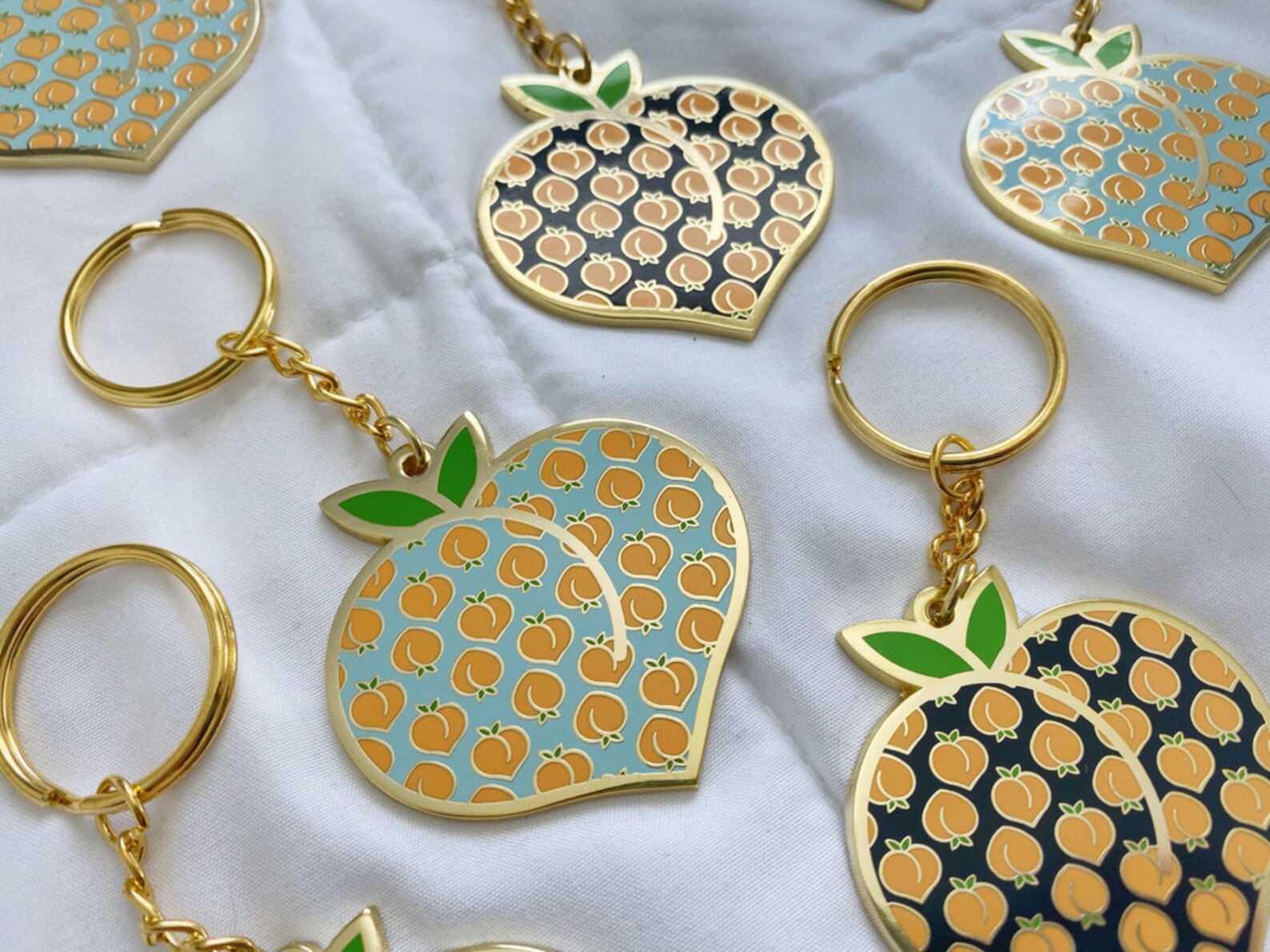 Peach Enamel Gold Metal Keychain Keychain Fruit Etsy