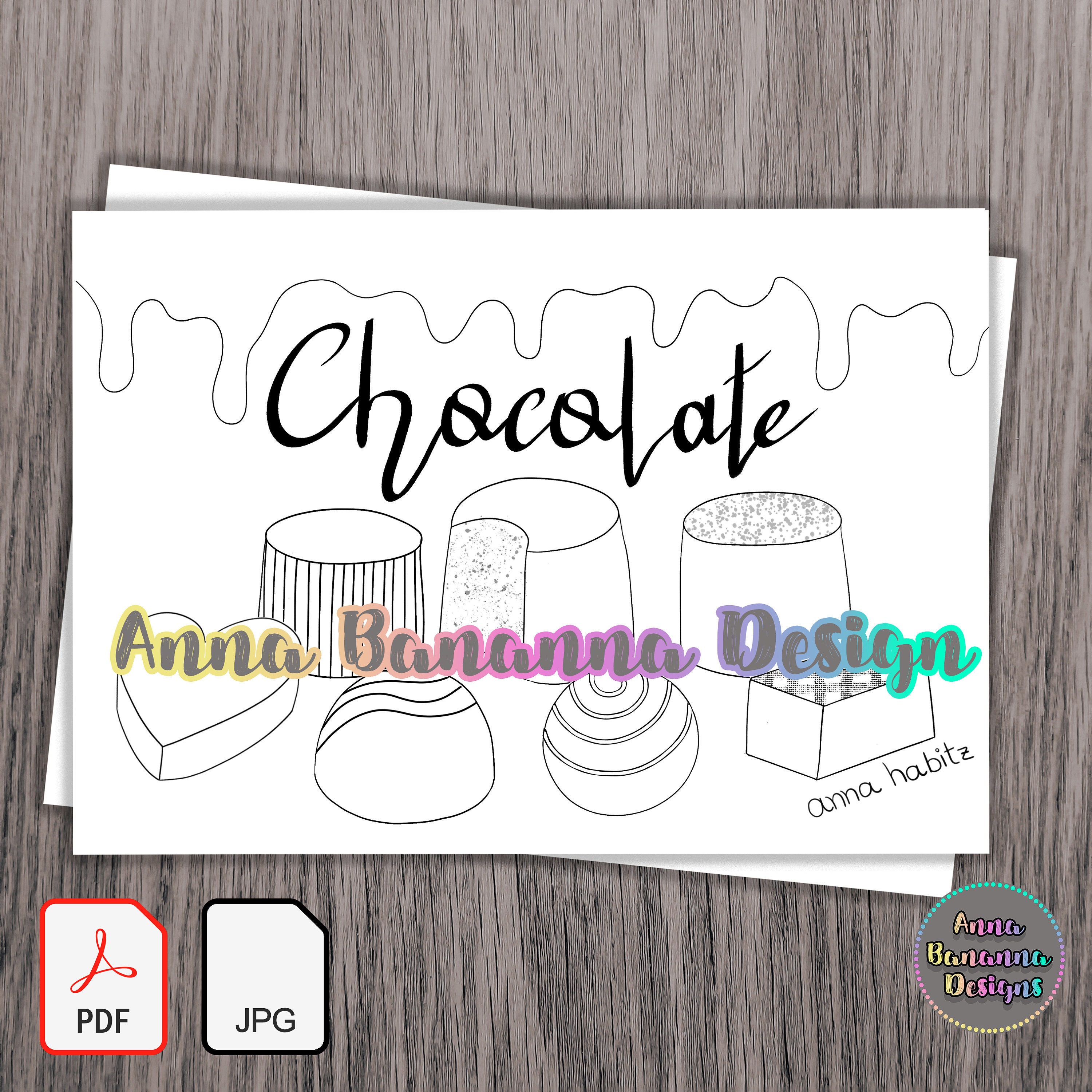 Chocolate Melt Coloring Page PDF JPG 1 Page | Etsy