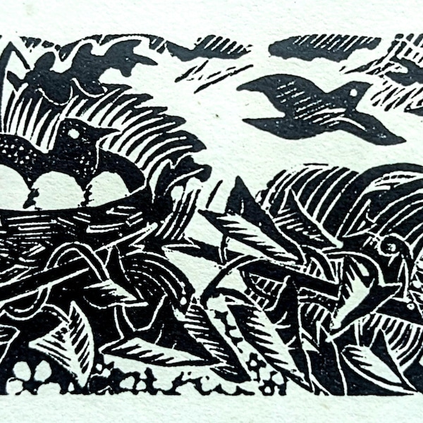 1949 John O' Connor  Birds Nesting  - Wildlife - For The Golfer's Manual (Dropmore Press 1947)  Print Size Approx. 2 x 1 inches.