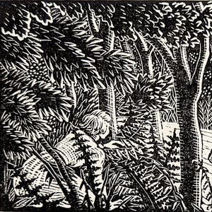 1959 Gwen Raverat  &#39;Clarice in the Wood&#39; Engraving Printed from the Original Hardwood Block Print Size Approx. 3.25 x 1.75 Inches