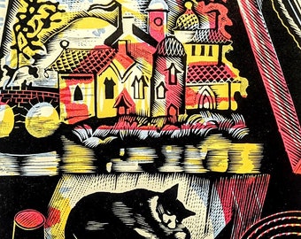 1950 John O' Connor Wood Engraving Linocut Printed from Original Blocks " Castle" Sheet Size Approx. 8 x 6.25 ins.