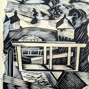 1950 John O 'Connor Holzstich Linolschnitt Gedruckt von Original Blöcken “Lock-Houses at Foxton” Bogengröße Ca. 21 x 15 cm