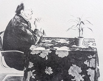 1978 David Hockney Henry at Table, 1976 Original Vintage Print - Mounted & Matted - Wall Décor