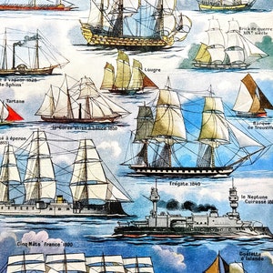 Stampa originale d'epoca di navi del 1948 - Navi antiche - Sloop - Galeoni - Illustrazione d'epoca - Montata - Decorazione murale navale e militare