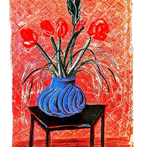 Póster de David Hockney de 1994 "Amaryllis en jarrón" - Póster para Thorden Wetterling Galleries Gotemburgo Tamaño: 10,25 x 14 pulgadas.
