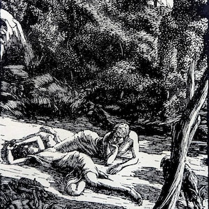 1959 Gwen Raverat &#39;Summer on the Mountain&#39; Wood Engraving Printed from the Original Hardwood Block Print Size Approx. 4 x 6 Inches