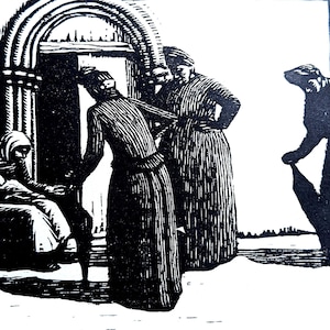 1959 Gwen Raverat &#39;Charity&#39; Wood Engraving Printed from the Original Softwood Block Print Size Approx. 4.5 x 7 Inches