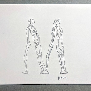 1952 Henry Moore Original Pencil Drawing for Initial M for Translation by Andre Guide of Goethe&#39;s Prométheé  Size Approx 5.75 x 7.25 Inches