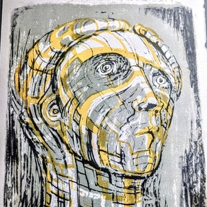 1952 Henry Moore Tête de Prométhée Illustration for a Translation by Andre Guide of Goethe&#39;s Prométheé  Print Size Approx 9.75 x 7.25 Inches