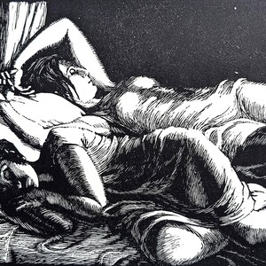 1959 Gwen Raverat &#39;Sleepers&#39; Wood Engraving Printed from the Original Hardwood Block Print Size Approx. 4.75  x 7 Inches