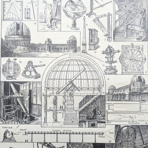 1922 Astronomie Original Antiker Druck - Sternwarte - Teleskope - - Wand Dekor