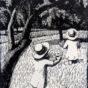 1959 Gwen Raverat &#39;Children&#39; Engraving Printed from the Original Softwood Block Print Size Approx. 2.75 x 4 Inches