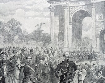 1910 Einzug von Napoleon und Victor Emmanuel in Mailand Original Antiker Druck - König von Italien - Italien - Militär - Mattiert - Wanddekor