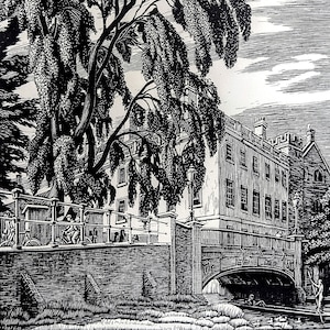 1959 Gwen Raverat &#39;Old Silver Bridge, Cambridge&#39;  Wood Engraving Printed from the Original Hardwood Block Print Size Approx. 7 x 5.5 Inches
