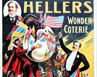 1976 Heller's Wonder Coterie - Printed by Adolph Friedlander Vintage Magic Poster - Sheet Size Approx. 16 x 11 inches.