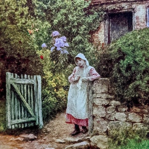 1909 Helen Allingham Das Rotkehlchen Original Antiker Druck - Illustration - Britischer Aquarellist - Montiert - Viktorianischer Wand Dekor