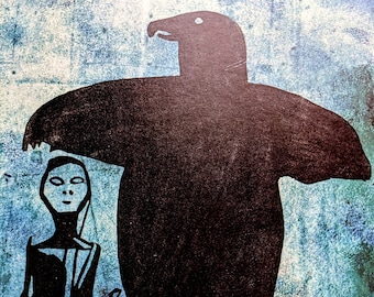 1974 Bird Dream Forewarning Blizzards, Tudlik/Kananginak Vintage Print - Inuit Art - Wall Décor