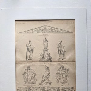 1874 19th Century Architektur Skulptur II Original Vintage Druck - Antik - Antike Kunst - Montiert und mit Passepartout erhältlich
