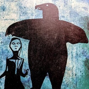 1974 Bird Dream Forewarning Blizzards, Tudlik/Kananginak Vintage Print - Inuit Art - Wall Décor