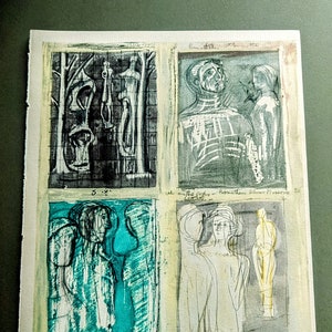 1952 Henry Moore Sketches for Statues Dans Le Bois forTranslation by Andre Guide of Goethe&#39;s Prométheé  Print Size Approx 8.75 x 7.25 Inches