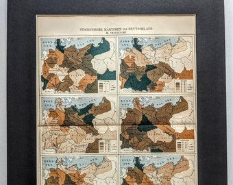 1875 Livestock Demographic Statistical Map of Germany III Original Vintage Print - Antique - Maps  -  Available Mounted and Matted