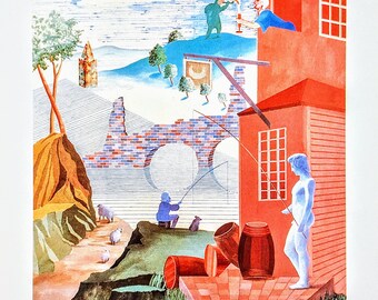 1994 David Hockney Poster" Kerby ( After Hogarth) Useful Knowledge " Hawaii Opera Theatre 1986 Size 10.25 x 14 Inches.