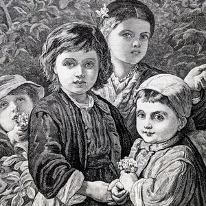 1878 Applicants for a Sou (Mentonese Children) From a Painting by James Sant Original Antique Engraving - Victorian Décor -  Mounted  Décor