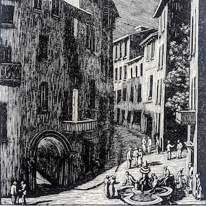 1959 Gwen Raverat &#39; Lighted Window&#39; Engraving Printed from the Original Hardwood Block Print Size Approx. 4 x 5 Inch