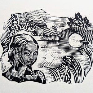 1950 John O' Connor Holzstich & Linolschnitt Gedruckt von den Original Blöcken "Die Familie in Neston" Größe ca. 7 x 5 cm.