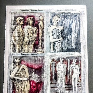 1952 Henry Moore Sketches for Statues of Prometheus  Minerva and Pandora - Andre Guide of Goethe&#39;s Prométheé  Size Approx 8.75 x 7.25 Inches