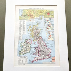 1948 Karte von Großbritannien Original Vintage Druck - Kartographie - Geographie - Topographie - Passepartout & Passepartout - Wanddekor