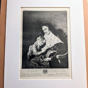 1898 Old Woman and Boy Reading 1792 Original Antique Print - Mezzotint  - Portrait - Engraving - Mounted & Matted - Wall Décor