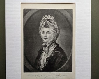 1898 Isabel, duquesa de Argyll 1770 Grabado antiguo original - Mezzotinta - Retrato - Grabado - Montado y paspartú - Decoración mural