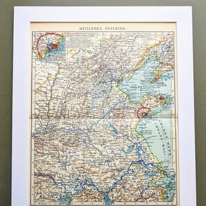 1908 Mapa Chin Oryginalny antyczny druk - Litografia - Kartografia - Oprawiona i oprawiona - Dekoracja ścienna