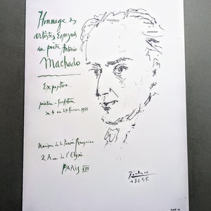 1957 Pablo Picasso-lithografie - Hommages des artistes Espagnols au Poète Antonio Machado - Parijs 1949 Posterkunstformaat ca. 14 x 10 inch