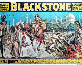 1976 Harry Blackstone Oriental Nights - Printer Erie Lithographic and Printing Co Vintage Magical Poster - Arkstorlek ca 16 x 11 tum.