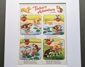 1960 Tinker's Adventures Vintage Print - Comic Strip - Children's Book Illustration - 1960's Décor - Matted & Mounted Nursery Décor